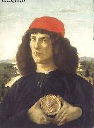 BOTTICELLI, Sandro Portrait of an Unknown Personage with the Medal of Cosimo il Vecchio  fdgd oil painting artist